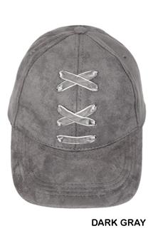 Lace Up Faux Suede Cap-H1537-DARK GRAY